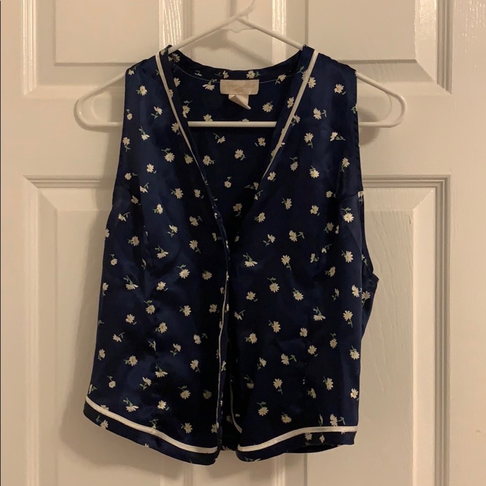 no sleeve button up silk top